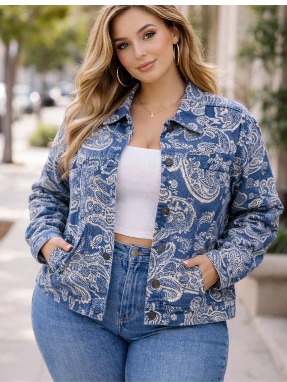 Retro Croft & Barrow 18 Paisley Denim Jacket Stretch Cotton Country Western Prep